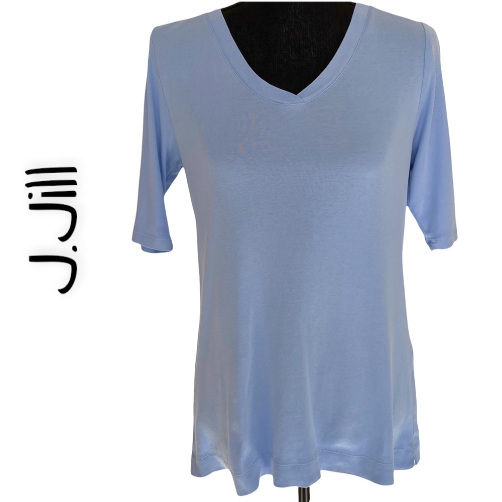 ☀️ J JILL Perfect Pima V-neck Elbow Sleeve Tee, Size Small
